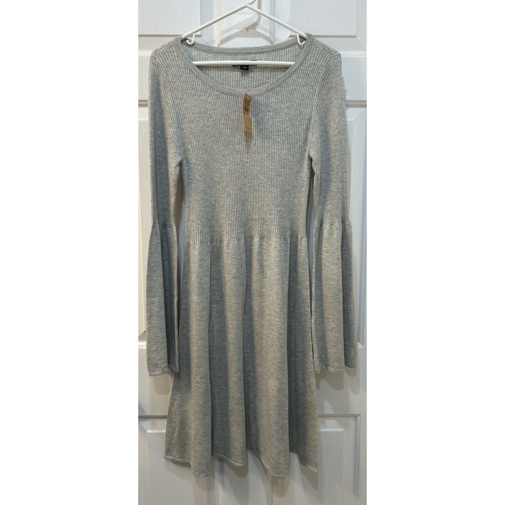 NWT American Eagle Ribbed Knit Cotton Blend Dress Sz L Long Bell Sleeve Flared